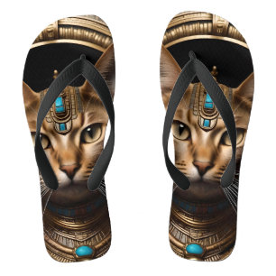 Queen of the Nile: Cleopatra the Cat in Headdress Flip Flops