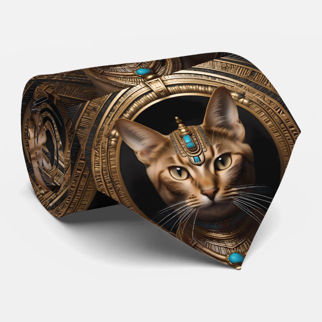 Queen of the Nile: Cleopatra the Cat in Headdress Neck Tie (Rolled)