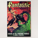 Queen of the Panther World:  Fantasy Pulp Fiction Jigsaw Puzzle<br><div class="desc">"Queen of the Panther World"–a science fiction novel included in the 1948 pulp magazine "Fantastic Adventures v10 07". Personalize this item with your name or monogram.   Contact Vintage Comic Art for special requests.  © Copyright 2019 P.D. Vintage Comic Art.</div>