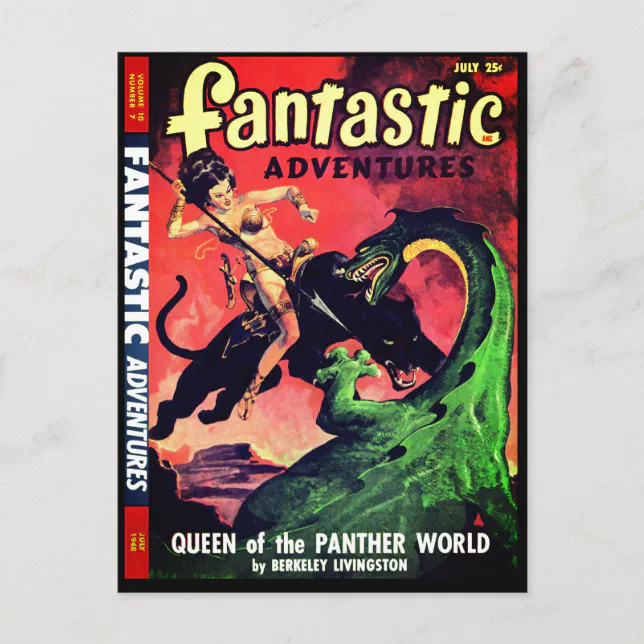 Queen of the Panther World: Fantasy Pulp Fiction Postcard | Zazzle