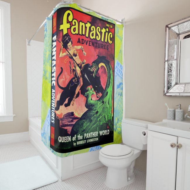 Queen of the Panther World: Fantasy Pulp Fiction Shower Curtain