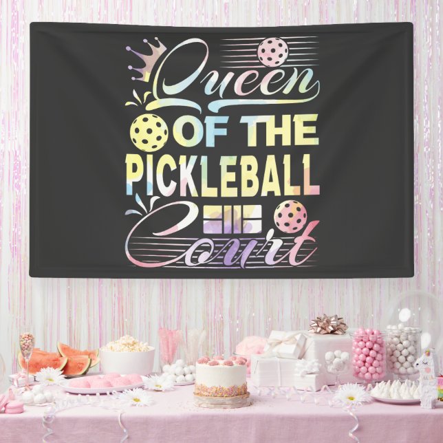Queen of the Pickelball Court - Colorful Banner (Party)
