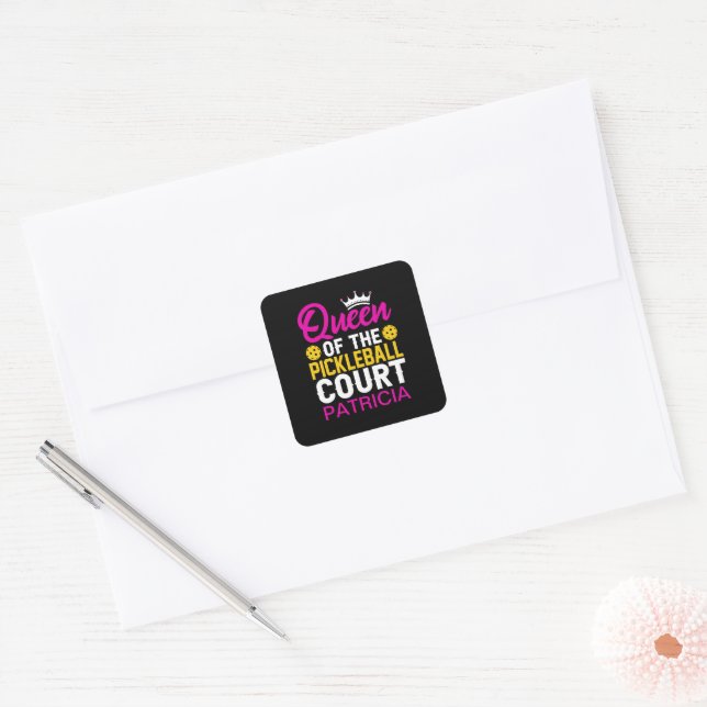 Queen of the Pickleball Court Fun Monogram Name Square Sticker (Envelope)