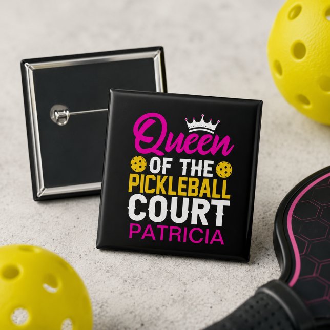 Queen of the Pickleball Court Personalized Name Button (Add name, or other short text, to personalize.  Matching items available in the collection)