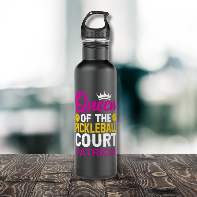 Queen of the Pickleball Court Personalized Name Stainless Steel Water Bottle (Add a name to personalize.  See collection for other items)