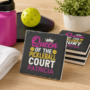 Queen of the Pickleball Court Personalized Name Stone Coaster