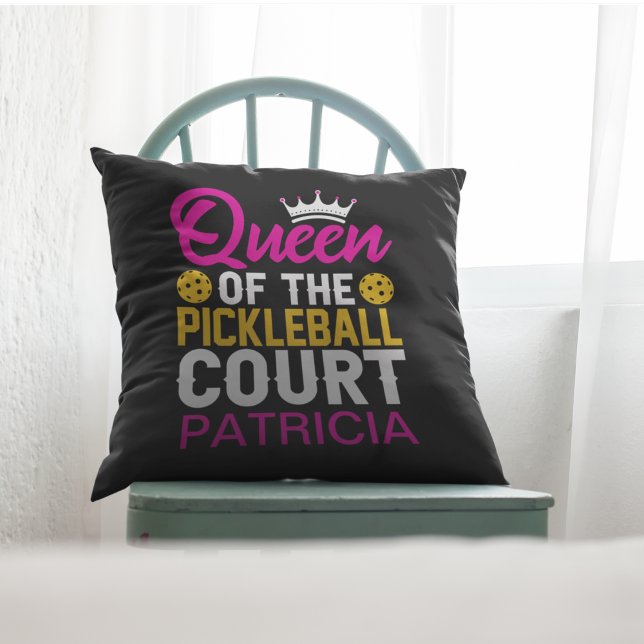 Queen of the Pickleball Court Personalized Name Throw Pillow (Creator Uploaded)