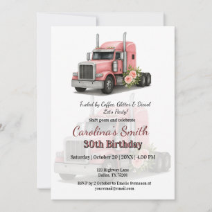 Queen of the Road Birthday Female Truck Driver Invitation
