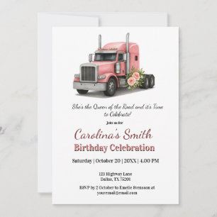 Queen of the Road Birthday Female Truck Driver Invitation