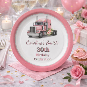 Queen of the Road Birthday Female Truck Driver Paper Plates