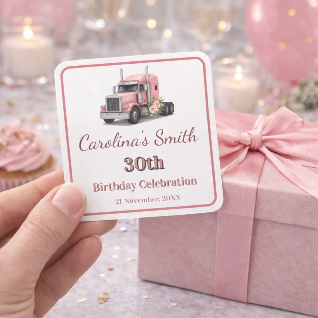 Queen of the Road Birthday Female Truck Driver Square Sticker (Creator Uploaded)