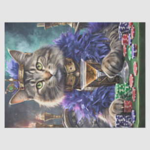 Queen of the Table, Cat playing cards Tissue Paper