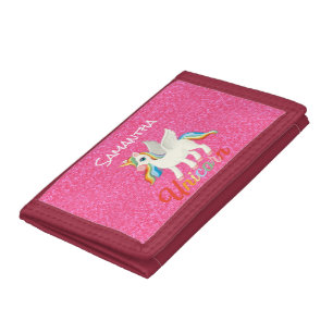 Queen of the Unicorns Pastle Glitter Pink Tri-fold Wallet