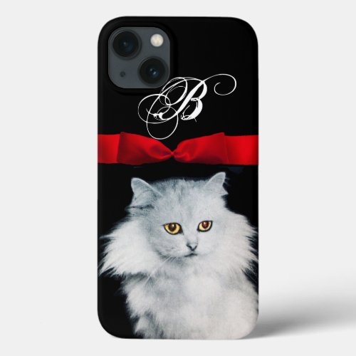 QUEEN OF WHITE CATS WITH RED RIBBON MONOGRAM iPhone 13 CASE