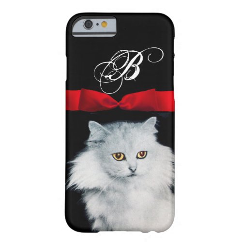 QUEEN OF WHITE CATS WITH RED RIBBON MONOGRAM BARELY THERE iPhone 6 CASE