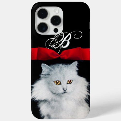 QUEEN OF WHITE CATS WITH RED RIBBON MONOGRAM iPhone 15 PRO MAX CASE