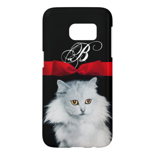 QUEEN OF WHITE CATS WITH RED RIBBON MONOGRAM SAMSUNG GALAXY S7 CASE