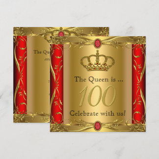 Queen or King Regal Red Gold 100th Birthday Party Invitation