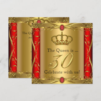 Queen or King Regal Red Gold 30th Birthday Party Invitation