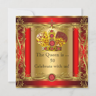 Queen or King Regal Red Gold 50th Birthday Party Invitation