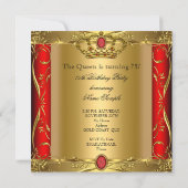Queen or King Regal Red Gold 75th Birthday Party Invitation (Back)