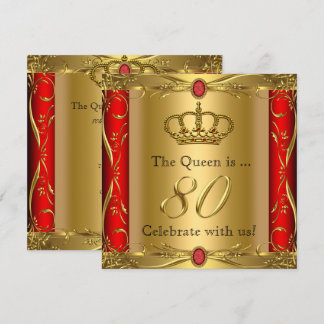 Queen or King Regal Red Gold 80th Birthday Party Invitation
