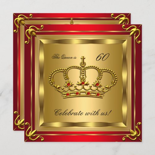 Queen or King Regal Red Gold Birthday Party 2 Invitation