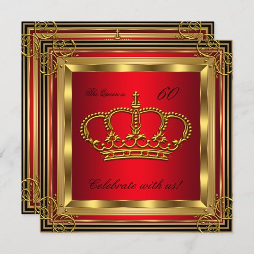 Queen or King Regal Red Gold Birthday Party 3 Invitation