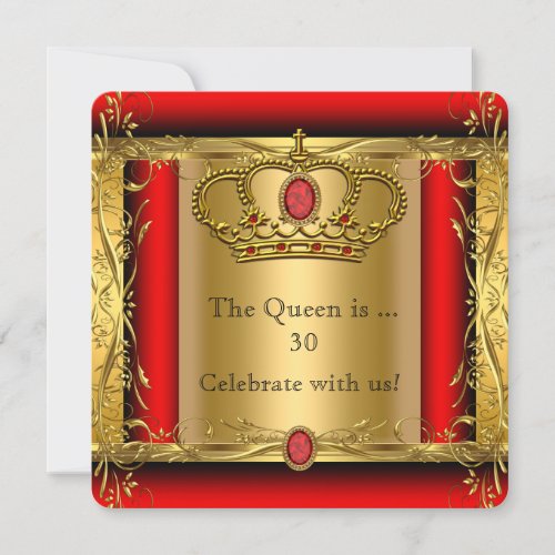 Queen or King Regal Red Gold Birthday Party Invitation
