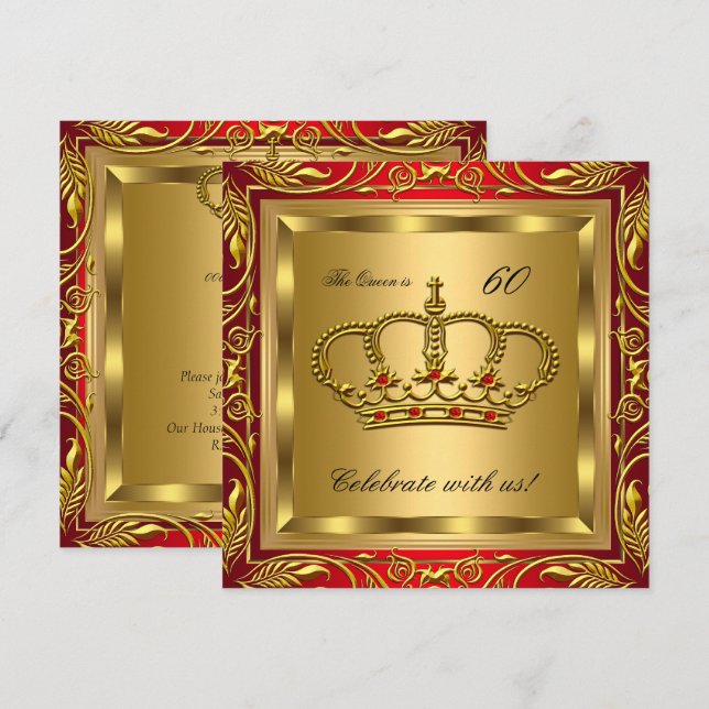 Queen or King Regal Red Gold Birthday Party Invitation (Front/Back)