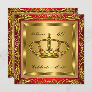Queen or King Regal Red Gold Birthday Party Invitation