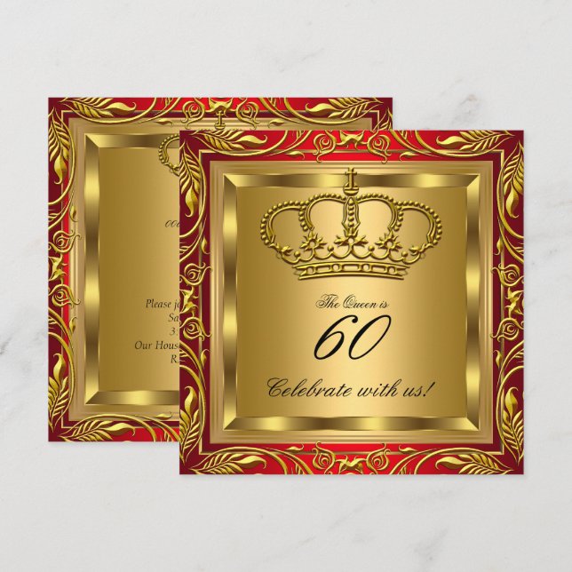 Queen or King Royal Red Gold Elite Birthday Party Invitation (Front/Back)