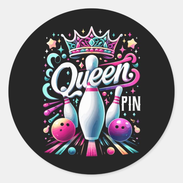 Queen Pin Shirt Bowler Bowling League For Bowling  Classic Round Sticker (Front)