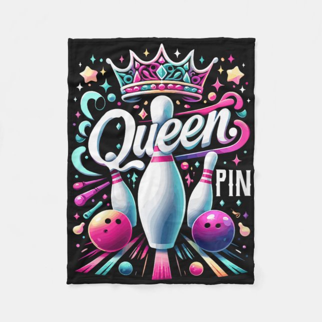 Queen Pin Shirt Bowler Bowling League For Bowling  Fleece Blanket (Front)