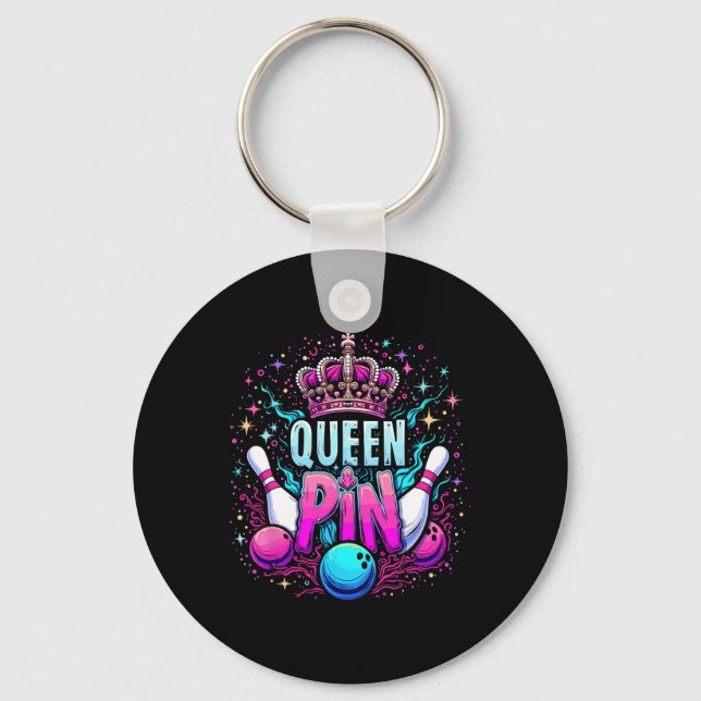 Queen Pin Shirt Bowler Bowling League For Bowling  Keychain (Front)