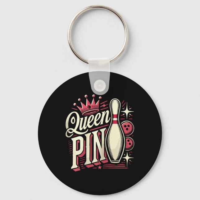 Queen Pin Shirt Bowler Bowling League For Bowling  Keychain (Front)