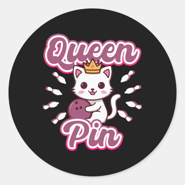 Queen Pin Women's Girls Bowling Cat  Classic Round Sticker (Front)