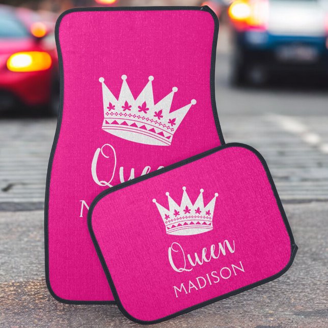 Queen Pink White Custom Personalized Name Car Floor Mat (Creator Uploaded)