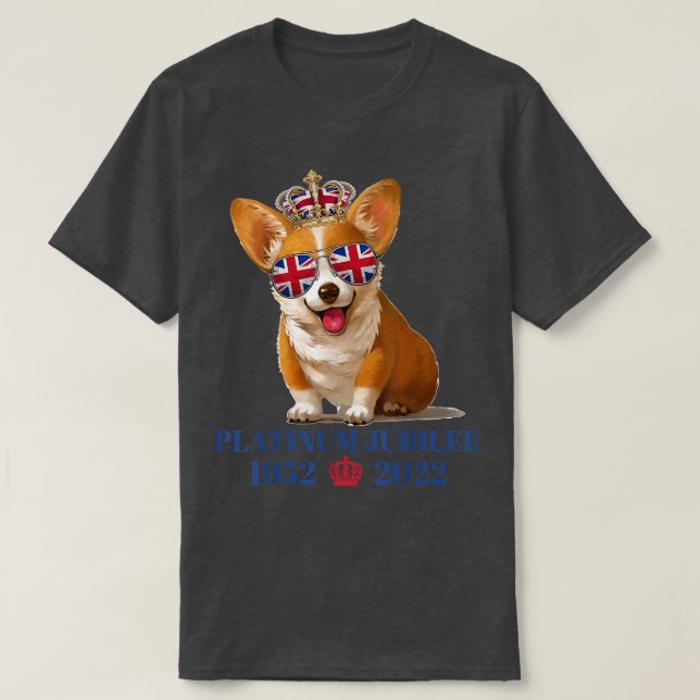 Queen Platinum Jubilee Corgi with Crown 2022 Briti T-Shirt (Design Front)
