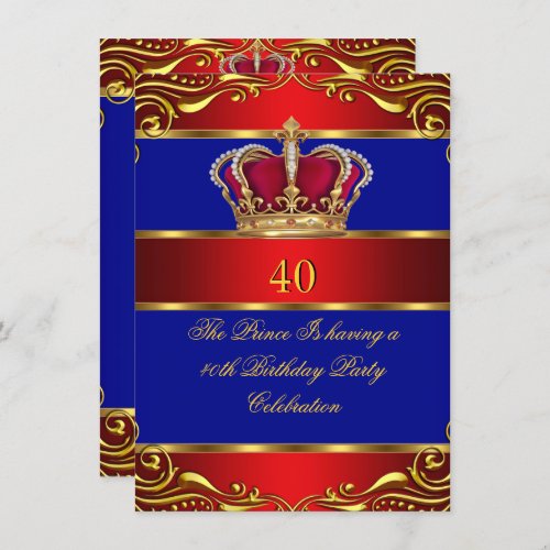 Queen Prince King Regal Red Gold Blue Crown Invitation