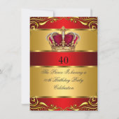 Queen Prince King Regal Red Gold Crown Birthday Invitation (Front)