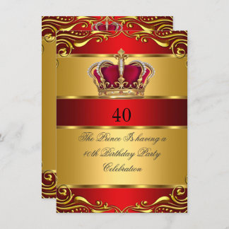 Queen Prince King Regal Red Gold Crown Birthday Invitation