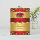 Queen Prince King Regal Red Gold Crown Birthday Invitation (Standing Front)