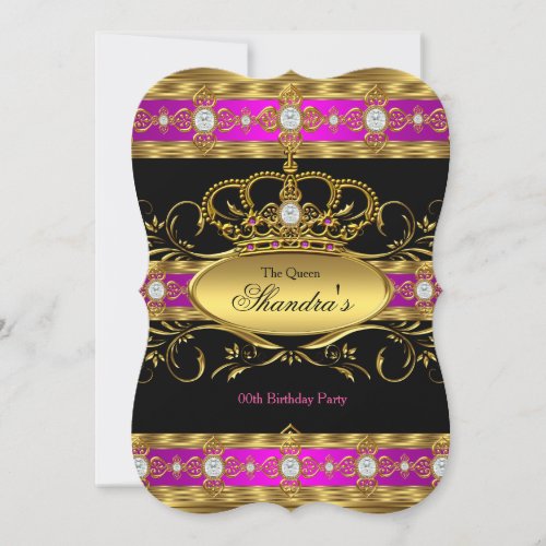 Queen Princess Royal Pink Gold Diamond Crown Party Invitation