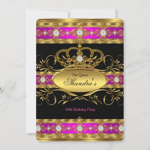 Queen Princess Royal Pink Gold Diamond Crown Party Invitation