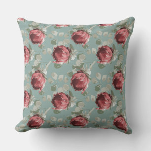 Queen Protea Repeat on French Blue Throw Pillow