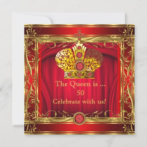 Queen Regal Red Gold 50th Birthday Party Invitation