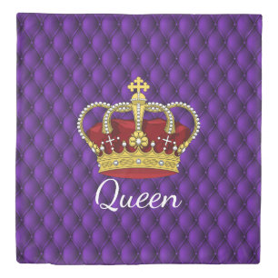 Queen Royal Crown & Faux Purple Upholstery Print Duvet Cover