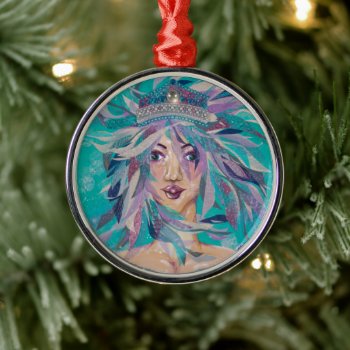 Queen Safine Blue Purple Mermaid Goddess Metal Ornament by TigerLilyStudios at Zazzle