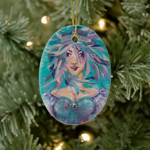 Queen Safine Blue Purple Mermaid Ocean Princess Ceramic Ornament